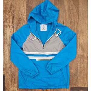 Zine Pullover Jacket Mens S Blue Windbreaker Half-Zip Hoodie Long Sleeve